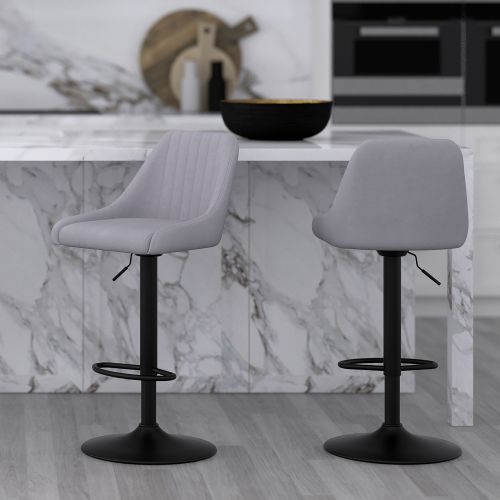 Kron Air-Lift Stool, Set of 2 in Grey Fabric and Black