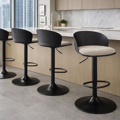 Mabel Adjustable Air-Lift Stool, Set of 2 in Black and Beige