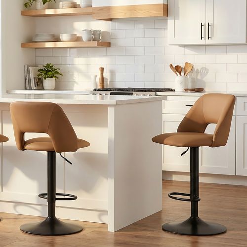 Adler Adjustable Air-Lift Stool, Set of 2 in Tan and Black