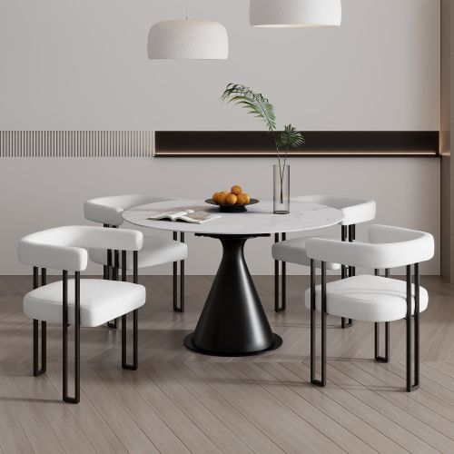 Calisto and Scarlet 5pc Dining Set - White Table and Ivory Chairs