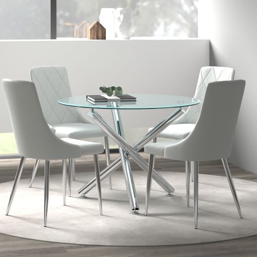Solara and Devo 5pc Dining Set - Chrome Table and Grey Chairs