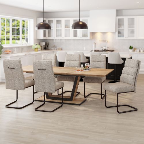 Forna and Brodi 7pc Dining Set - Natural Table and Beige Chairs