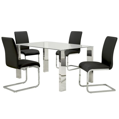 Frankfurt and Maxim 5pc Dining Set - Chrome Table and Black Chairs