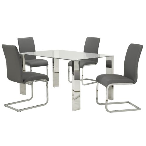 Frankfurt and Maxim 5pc Dining Set - Chrome Table and Grey Chairs