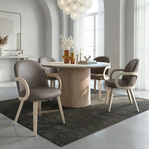 Thalia and Celest 5pc Dining Set - Ivory and Travertine Table and Dark Taupe Chairs
