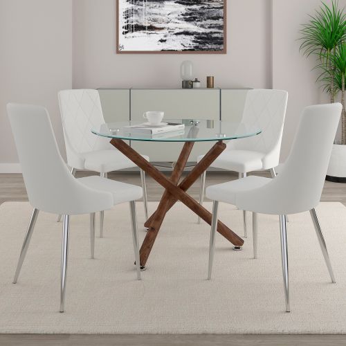 Rocca and Devo 5pc Dining Set - Walnut Table and White Chairs