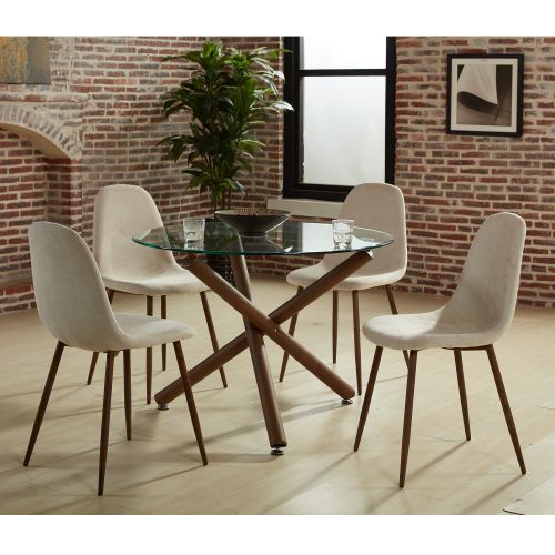 Rocca and Lyna 5pc Dining Set - Walnut Table and Beige Chairs