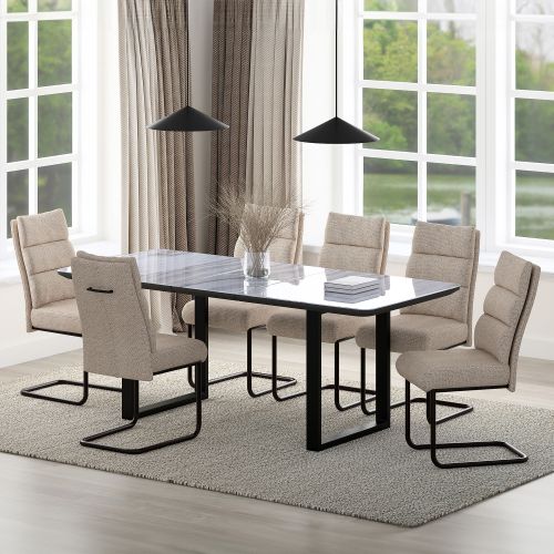 Gavin and Brodi 7pc Dining Set - Black Table and Beige Chairs