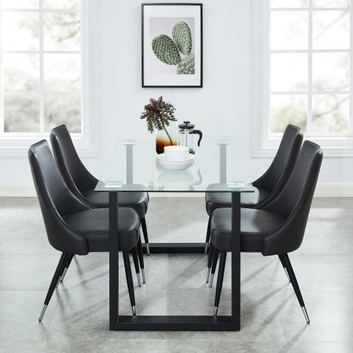 Franco and Silvano 5pc Dining Set - Black Table and Vintage Grey Chairs