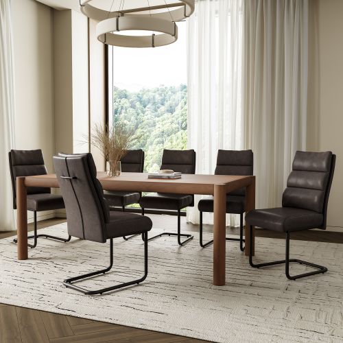 Advik and Brodi 7pc Dining Set - Walnut Table and Charcoal Faux Leather Chairs