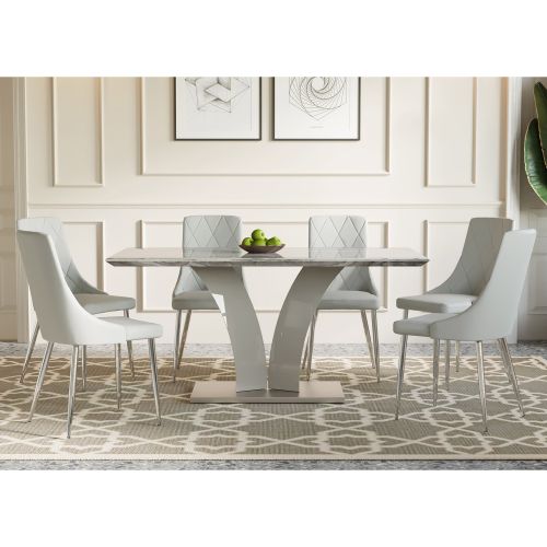 Napoli and Devo 7pc Dining Set - Grey Table and Light Grey Chairs