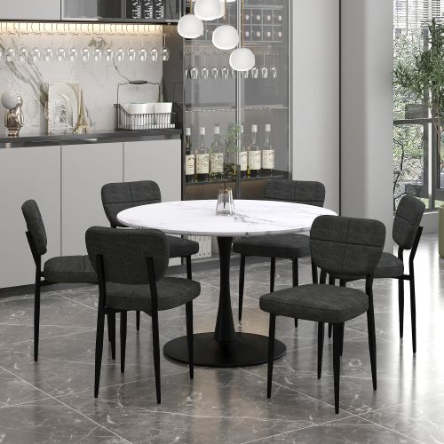 Zilo and Zeke 7pc Dining Set - White and Black Table and Charcoal Chairs