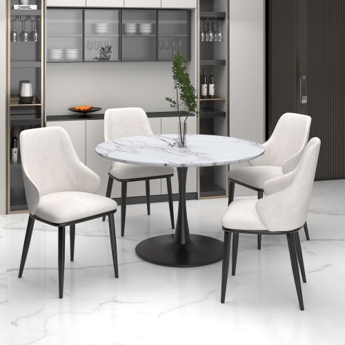 Zilo and Kash 5pc Dining Set - Black and Aged Gold Table and Beige Chairs