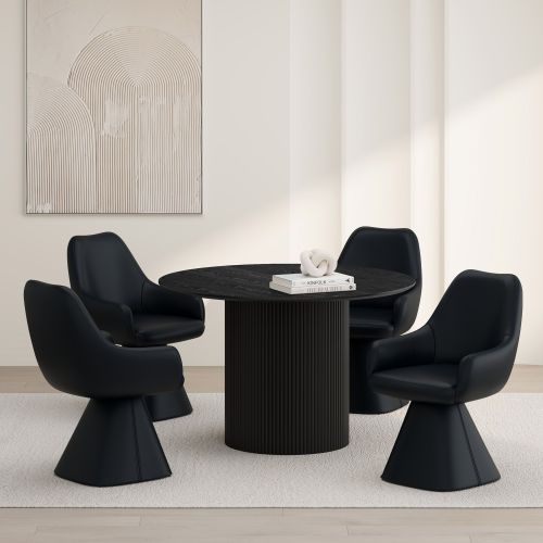 Tovas and Caprese 5pc Dining Set - Black Table and Black Chairs