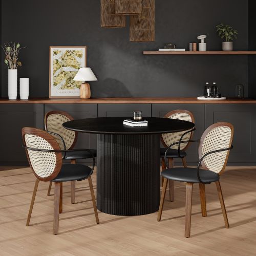 Tovas and Orias 5pc Dining Set - Black Table and Walnut Chairs