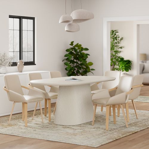 Tovas and Caspian 7pc Dining Set - Ivory Table and Sand and Natural Chairs