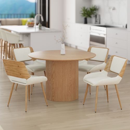 Tovas and Hudson 5pc Dining Set - Natural Table and Beige Chairs