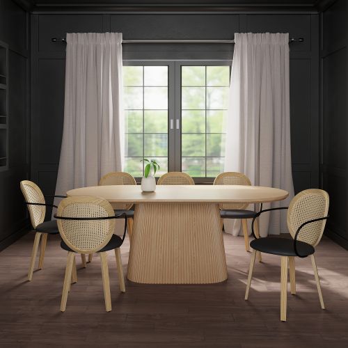 Tovas and Orias 7pc Dining Set - Natural Table and Light Oak and Black Chairs
