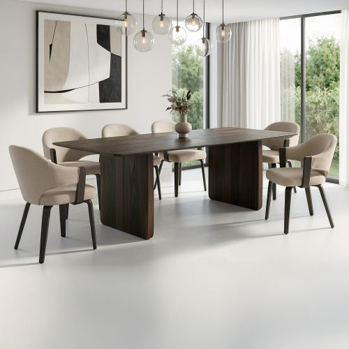 Bazul and Freya 7pc Dining Set - Mocha Table and Toffee and Walnut Chairs