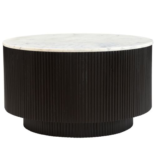 Reyna Round Coffee Table with Storage in Black and White