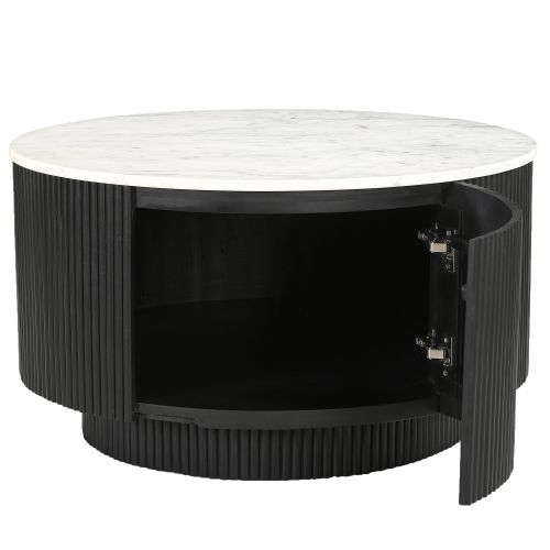 Reyna Round Coffee Table with Storage in Black and White
