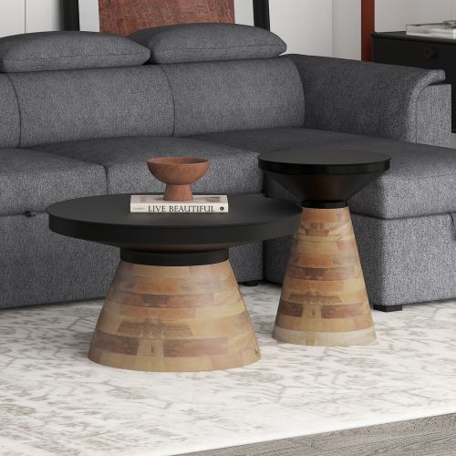 Boden 2pc Round Coffee Table Set in Black and Walnut