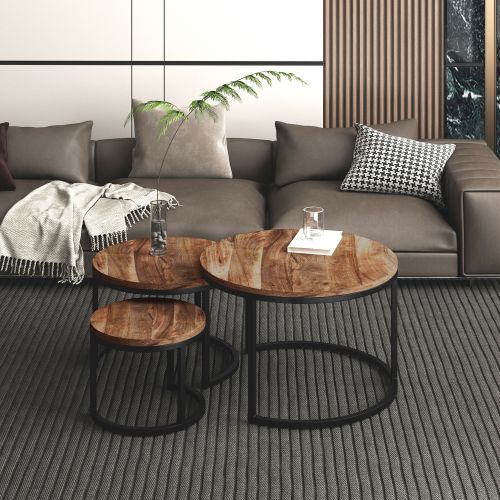 Darsh 3pc Round Coffee Table Set in Natural and Black