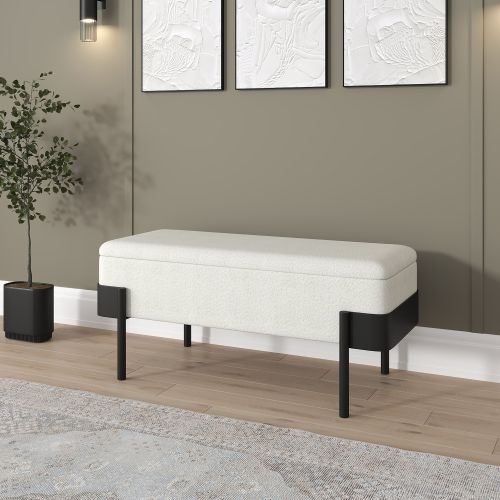 Odell Storage Bench in Ivory and Black