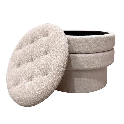 Kepler Round Storage Ottoman in Oat