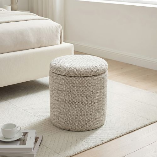Dalia Round Storage Ottoman in Beige