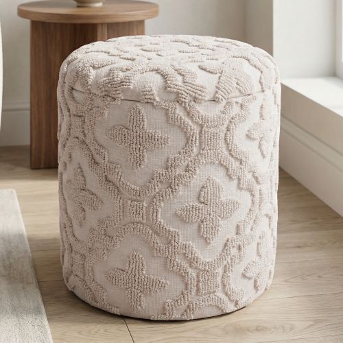 Magnolia Round Storage Ottoman in Ivory