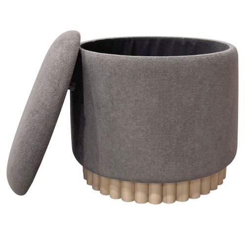 Sadie Round Storage Ottoman in Warm Charcoal and Natural
