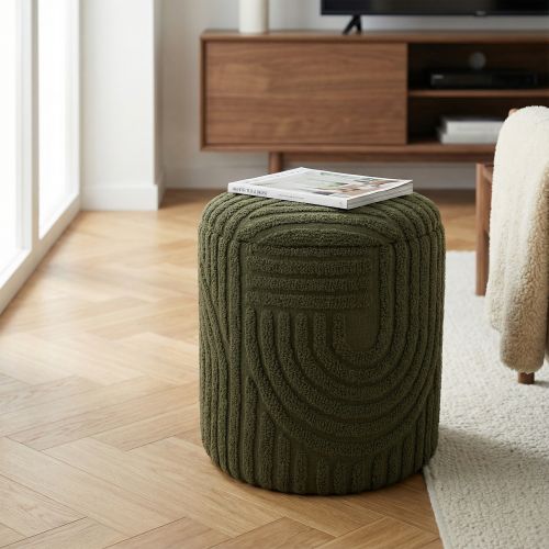 Lullu Round Storage Ottoman in Olive Green