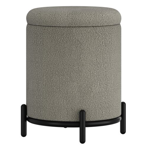 Castor Round Storage Ottoman in Warm Grey and Black