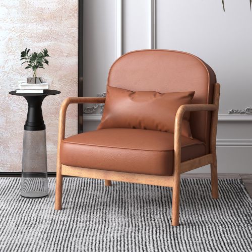 Fani Accent Chair, Faux Leather in Saddle PU and Walnut