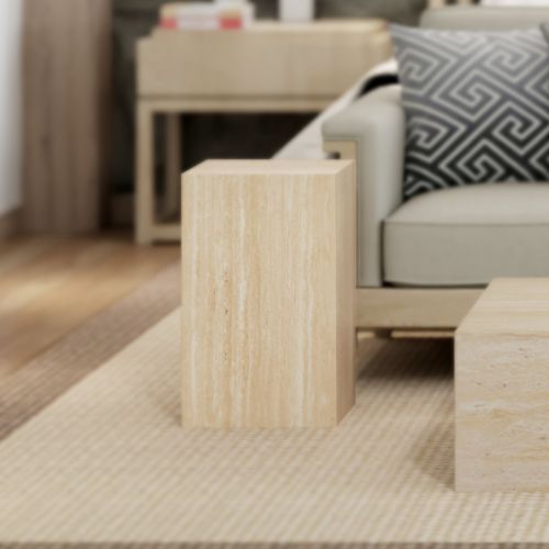 Artemis Tall Accent Table in Travertine