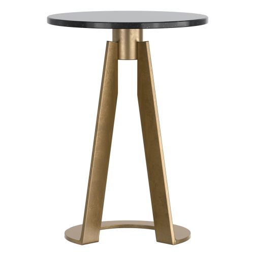 Devas Round Accent Table in Black and Aged Brass