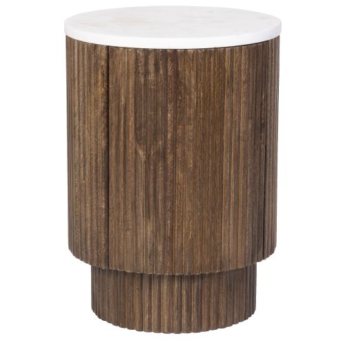 Reyna Round Accent Table with Storage in Walnut and White